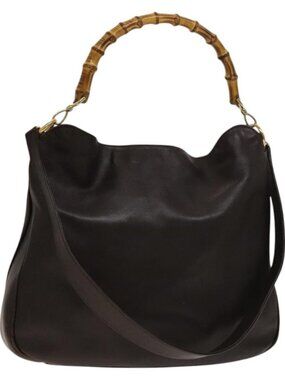 Authentic GUCCI Bamboo Shoulder Bag Leather 2way Brown Gold